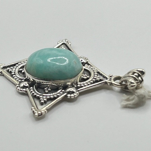 Sterling Silver Amazonite Pendant Oval Cabochon Gemstone Vintage Style 925 - Picture 6 of 9
